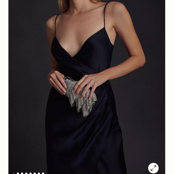 NWT Anthropologie BHLDN black strappy ruched Freya slit dress size 16 - Picture 4 of 9